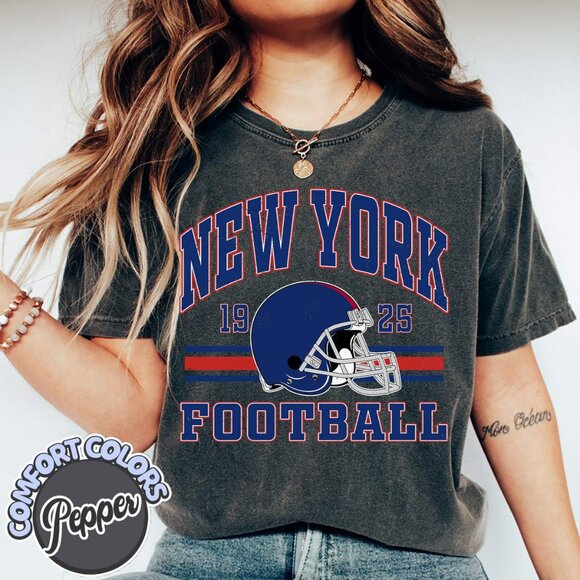 New York Football Retro Design Comfort Colors Tee 166 - Picture 1 of 5